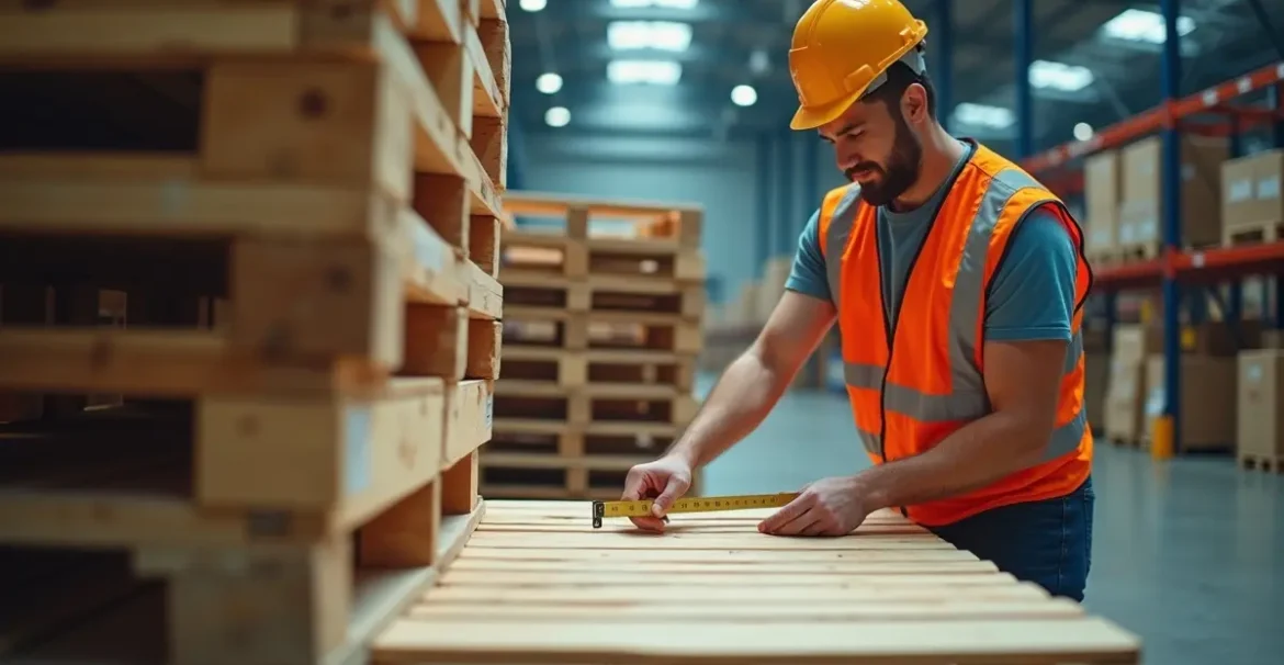 worker checking wooden pallet sizes to match operational needs