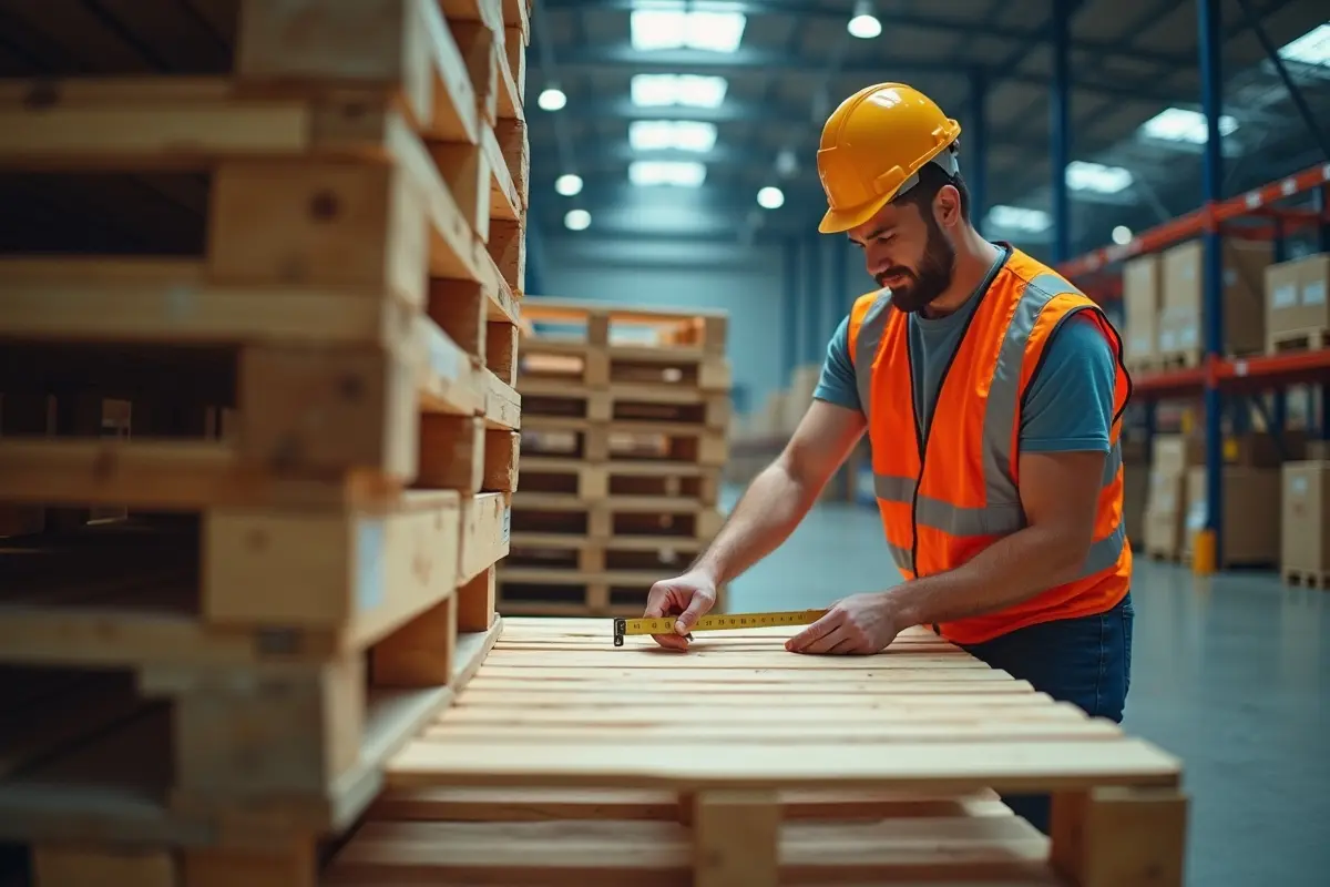 worker checking wooden pallet sizes to match operational needs