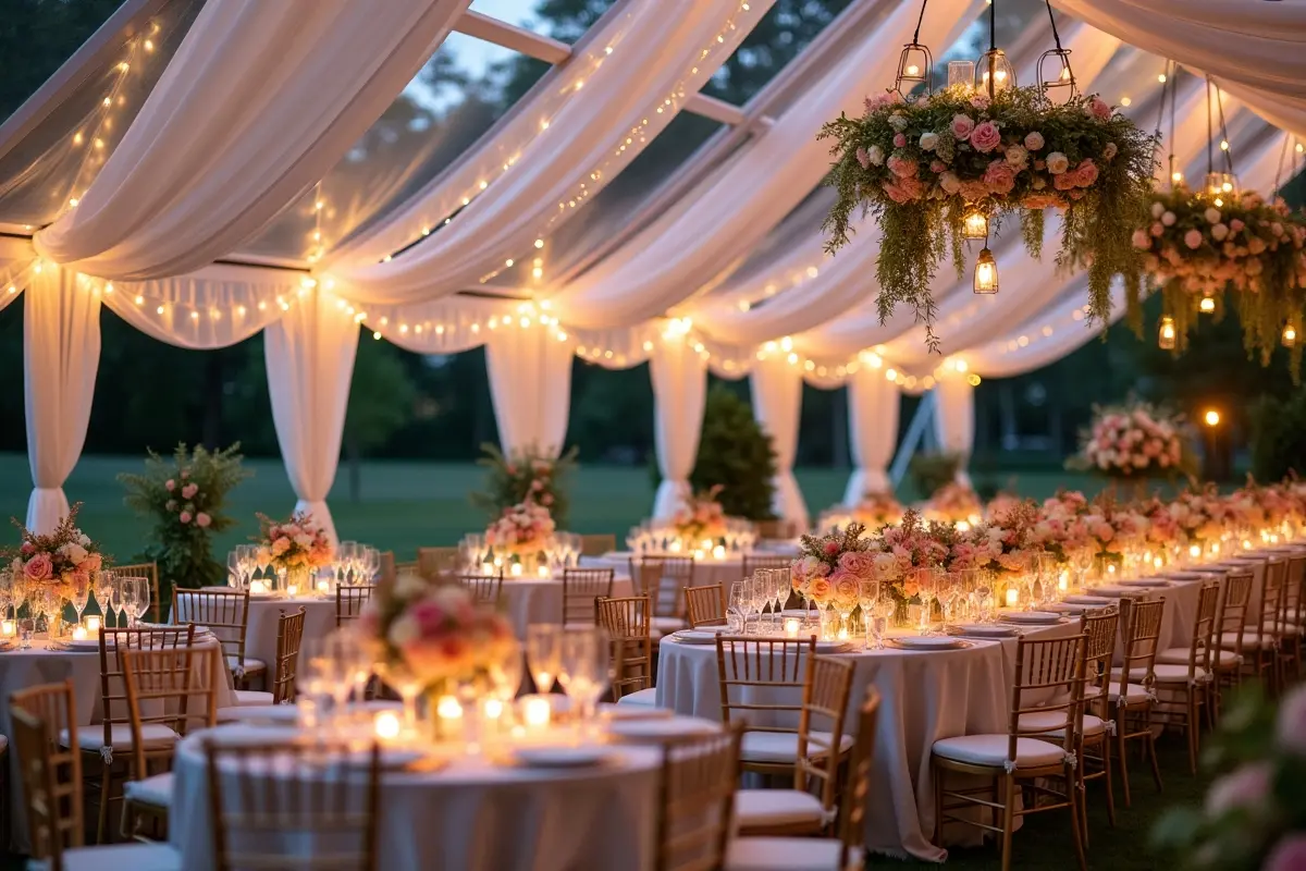 elegant wedding marquee setup transforming outdoor venue into romantic celebration