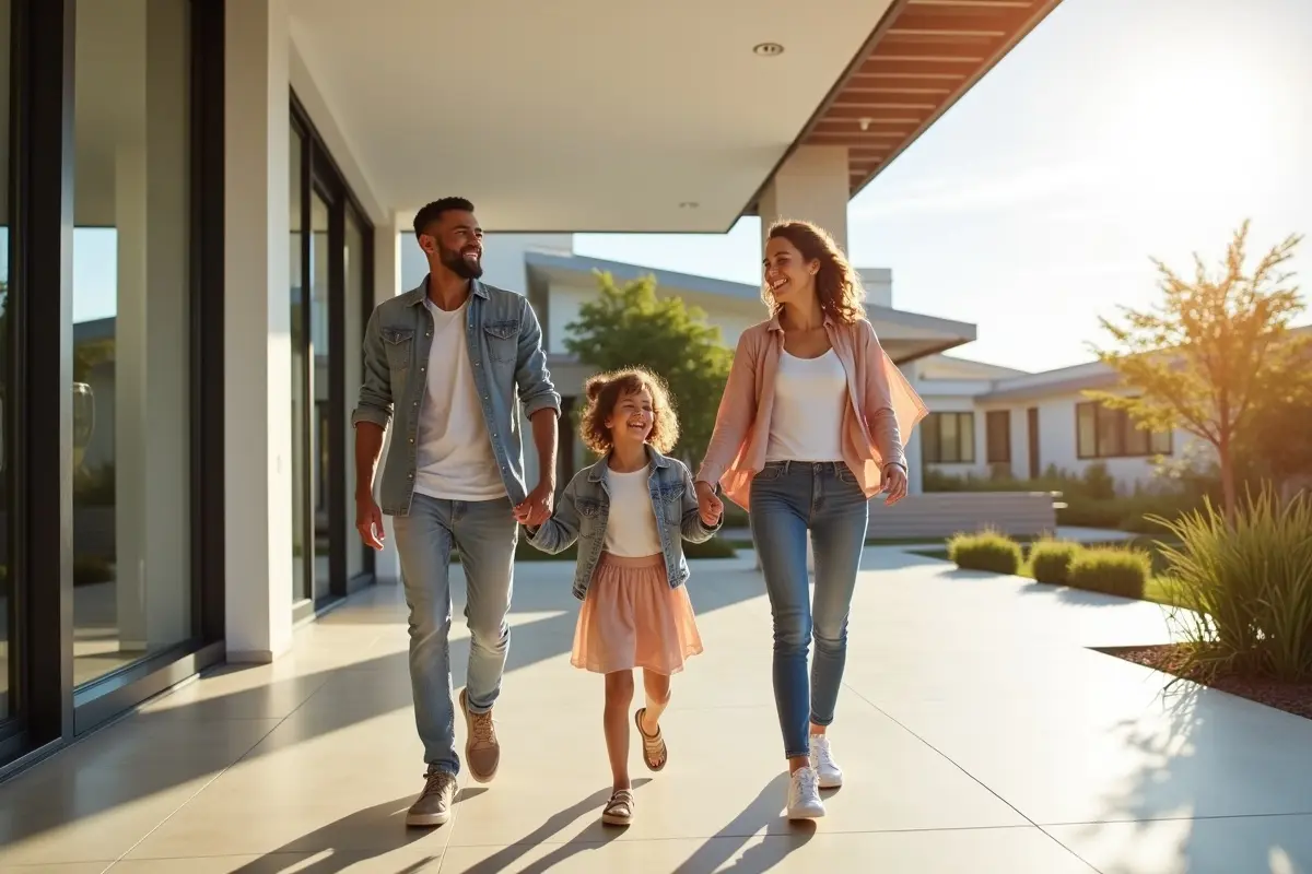 family exploring newly built homes for sale