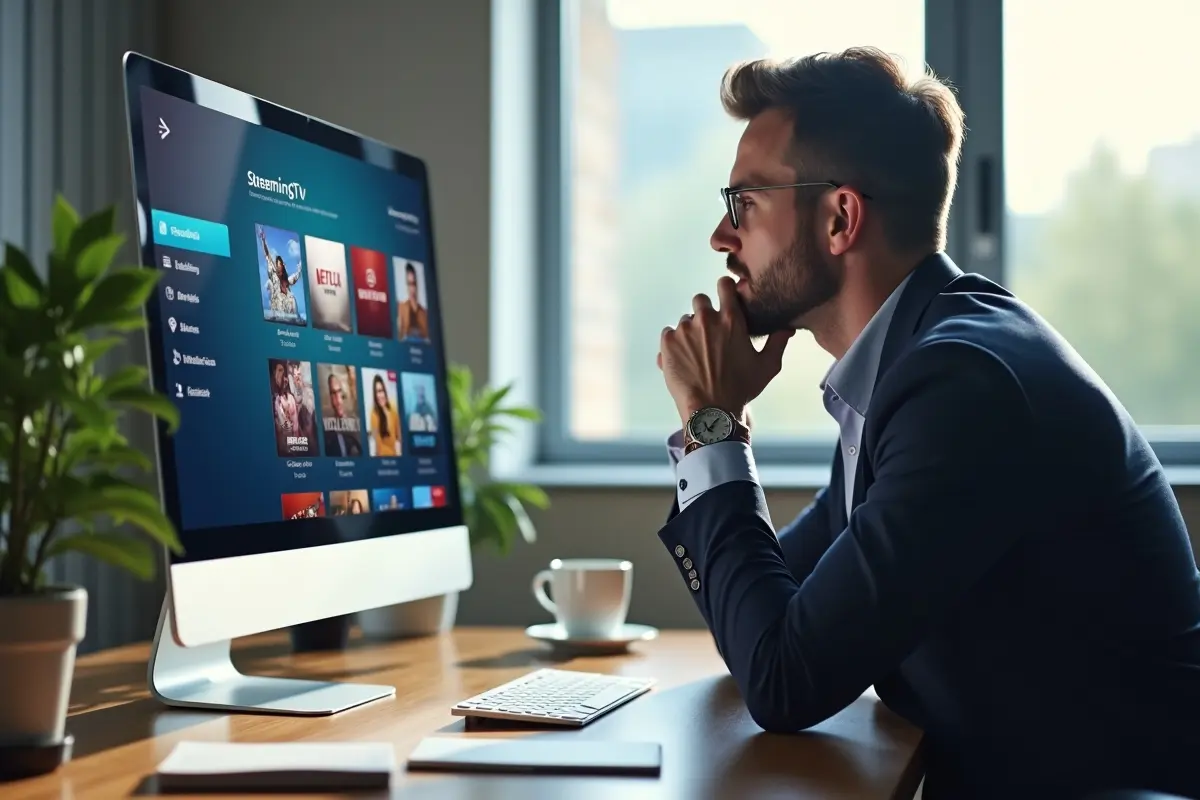 business owner evaluating free streaming tv service options for operations