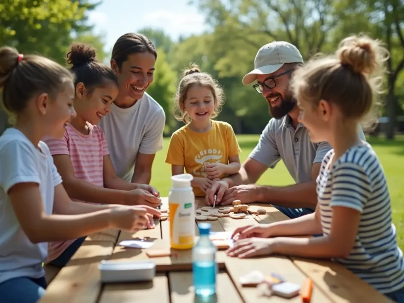 family preparing summer first aid kit for outdoor safety needs