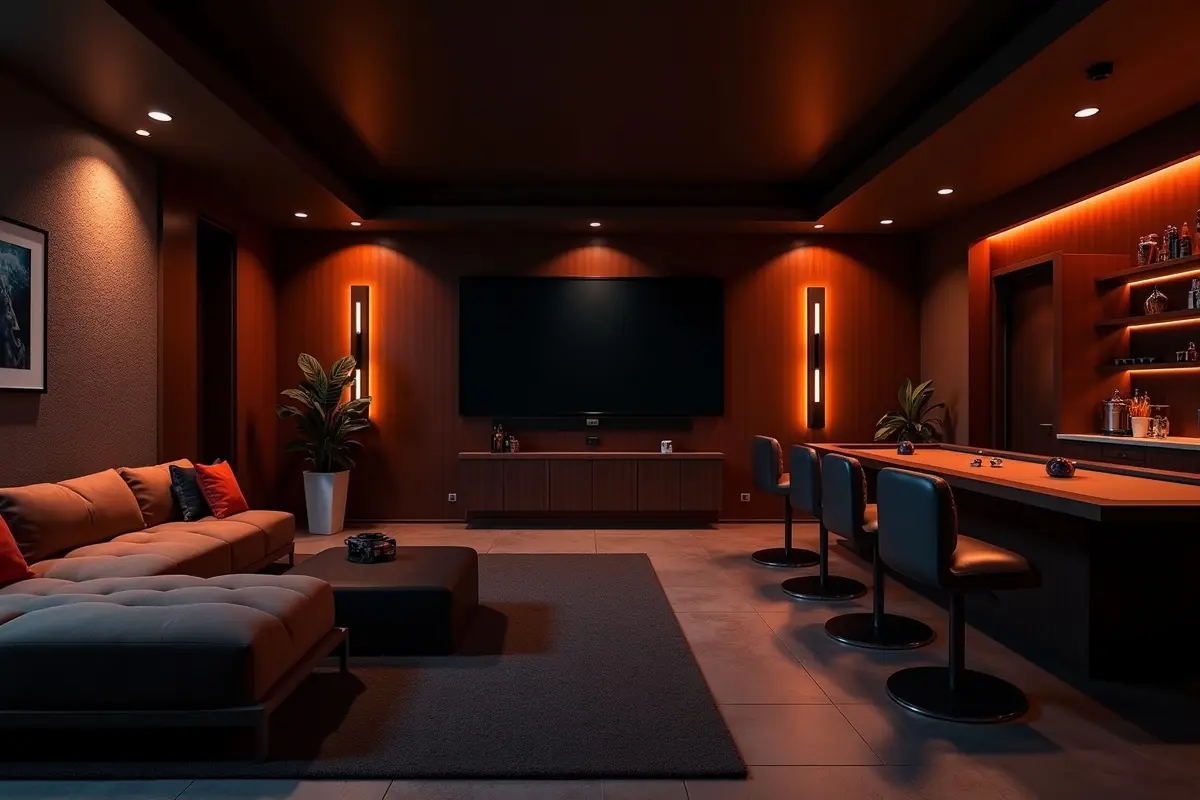 stylish lighting enhancing atmosphere and functionality inside modern man cave